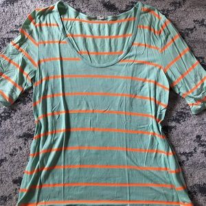 J Crew mint and orange stripe flowy tee